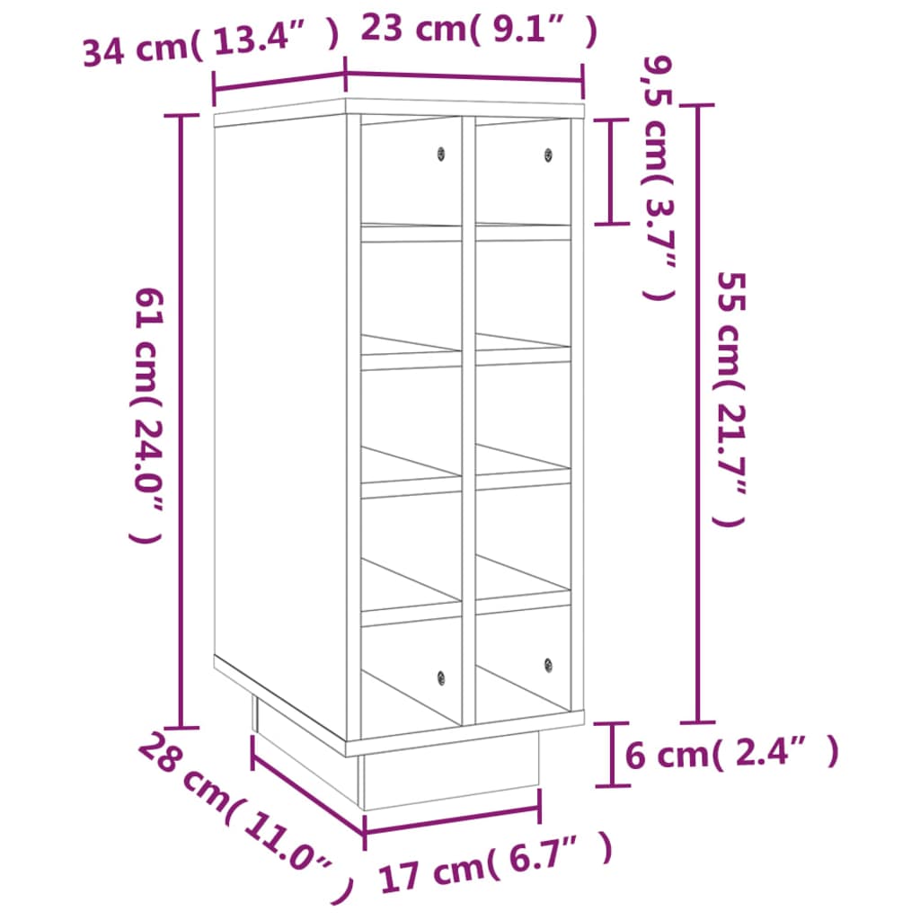 vidaXL Dulap de vinuri, 23x34x61 cm, lemn masiv de pin