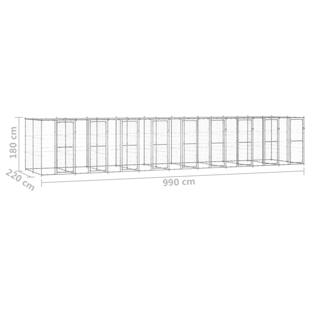 vidaXL Padoc câini de exterior cu acoperiș, 21,78 m², oțel galvanizat