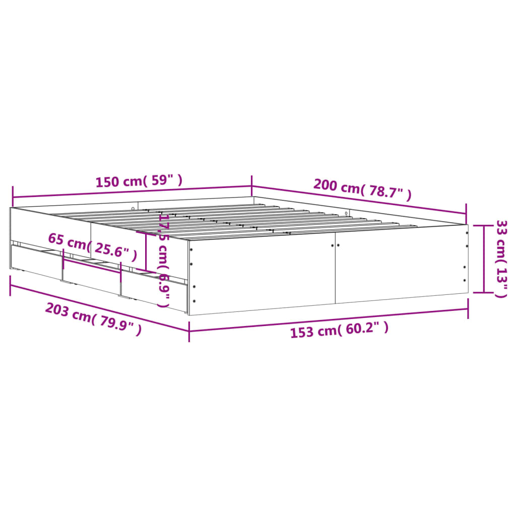 vidaXL Cadru de pat cu sertare stejar sonoma 150x200 cm lemn prelucrat