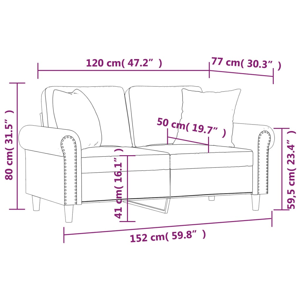 vidaXL Canapea cu 2 locuri cu pernuțe, cappuccino, 120 cm, piele eco.