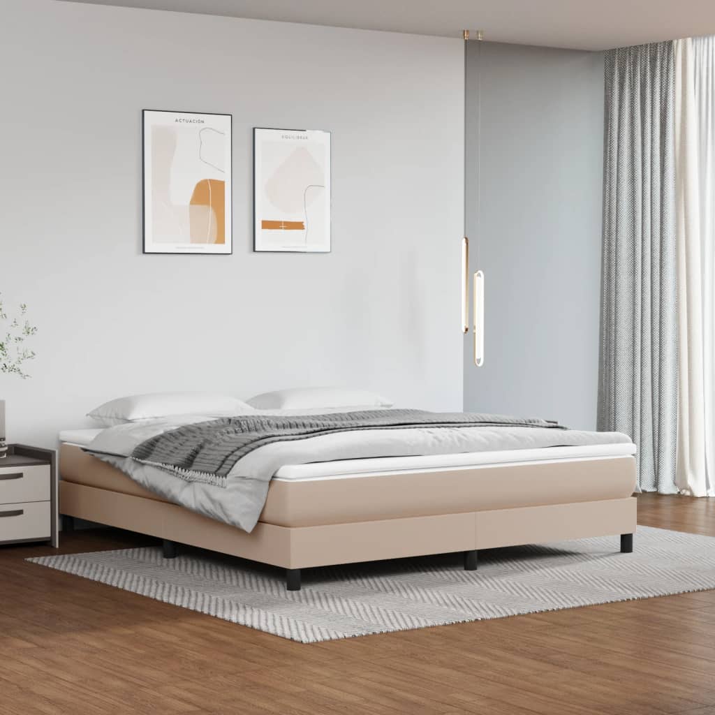 vidaXL Pat box spring cu saltea, cappuccino, 180x200cm piele ecologică