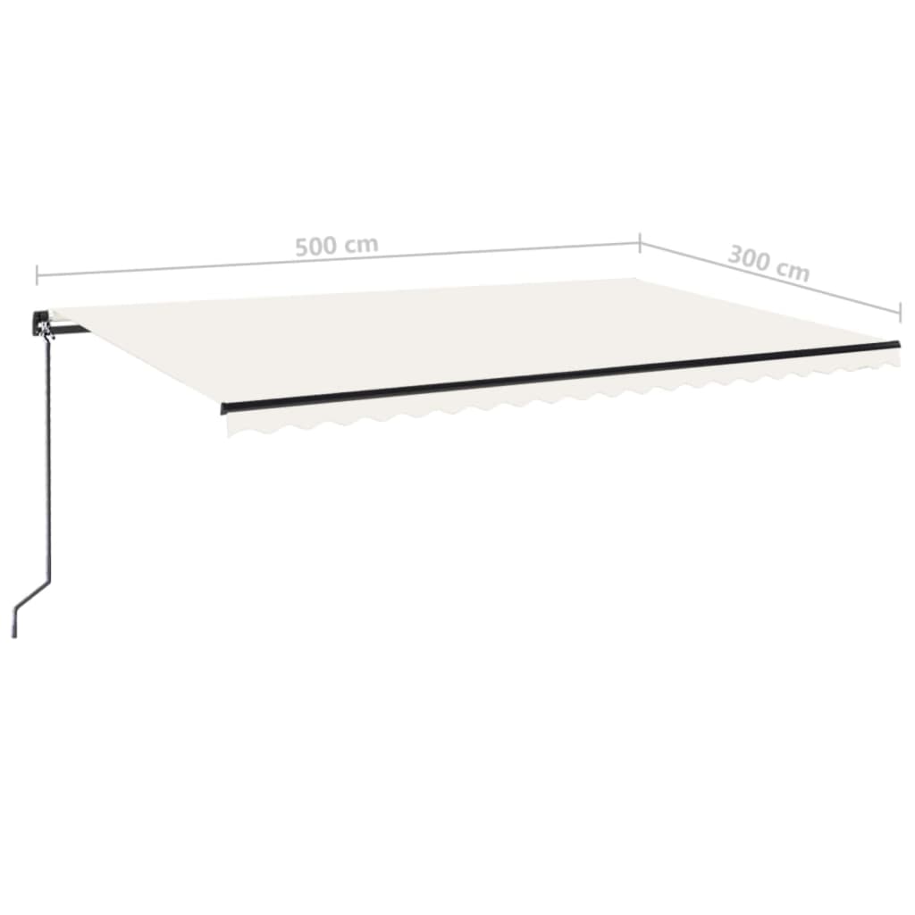 vidaXL Copertină retractabilă manual cu LED, crem, 500x300 cm