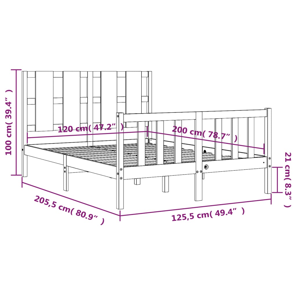 vidaXL Cadru de pat cu tăblie, alb, 120x200 cm, lemn masiv