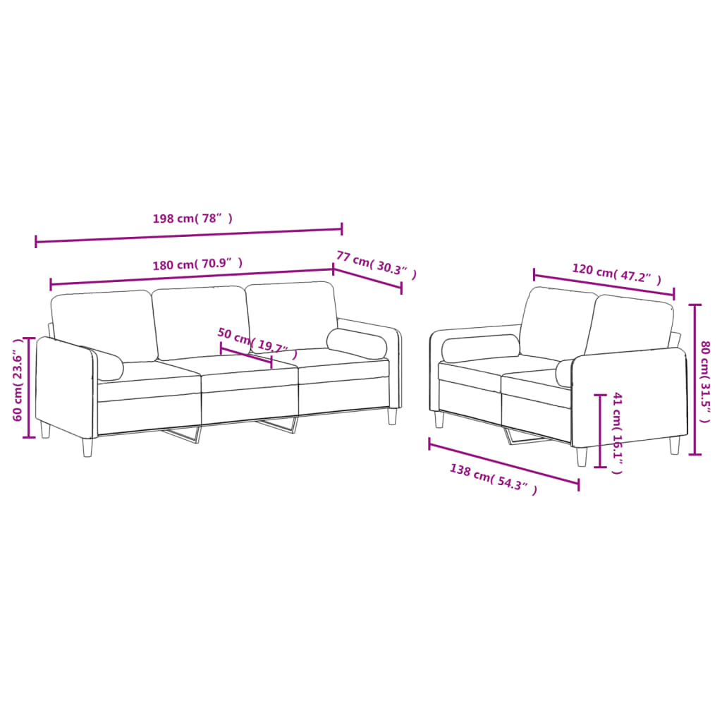 vidaXL Set canapea cu perne, 2 piese, gri deschis, catifea