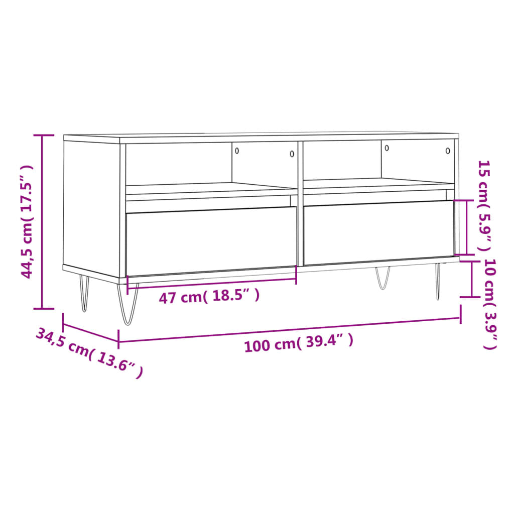 vidaXL Comodă TV, alb extralucios, 100x34,5x44,5 cm, lemn prelucrat