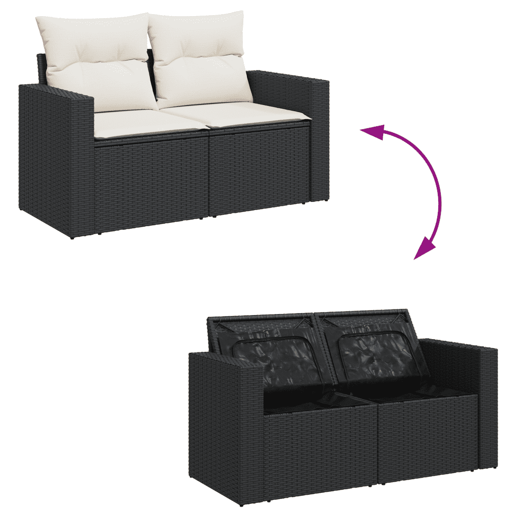 vidaXL Set mobilier de grădină cu perne, 8 piese, negru, poliratan