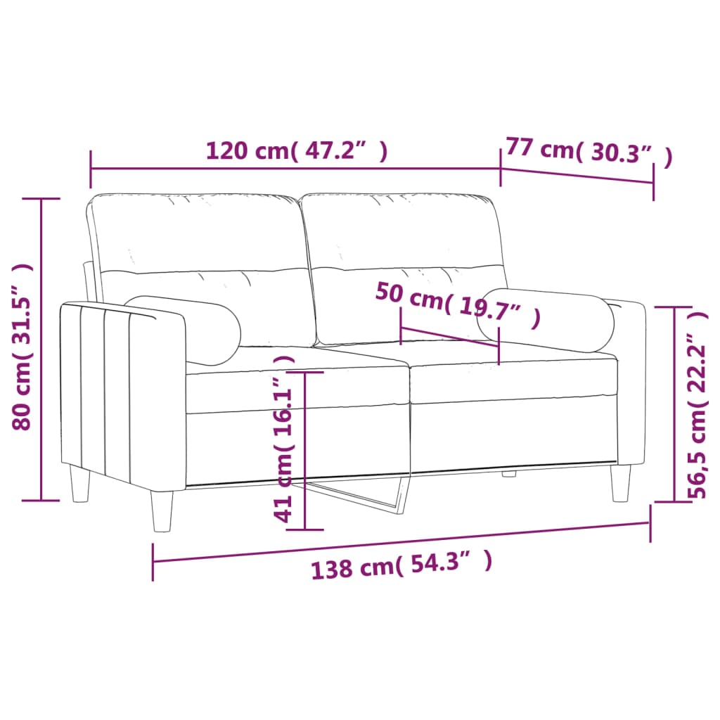 vidaXL Canapea cu 2 locuri, perne&pernuțe, gri deschis, 120 cm, textil