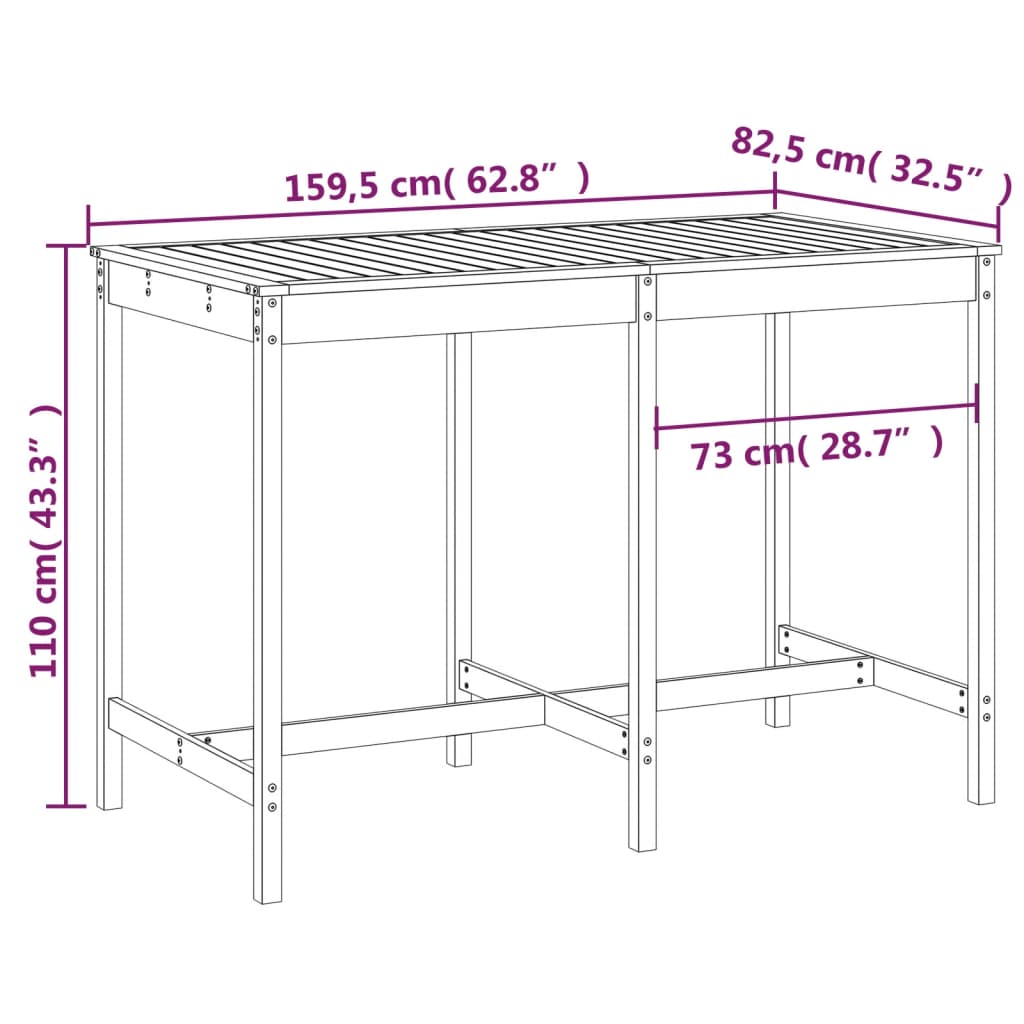 vidaXL Masă de grădină, maro miere, 159,5x82,5x110 cm, lemn masiv pin