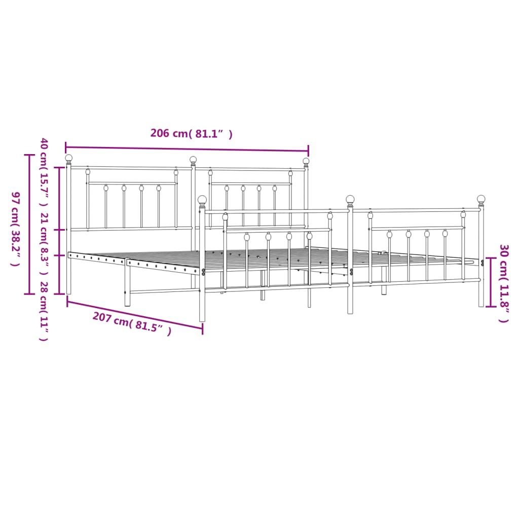 vidaXL Cadru pat metalic cu tăblii de cap/picioare, negru, 200x200 cm