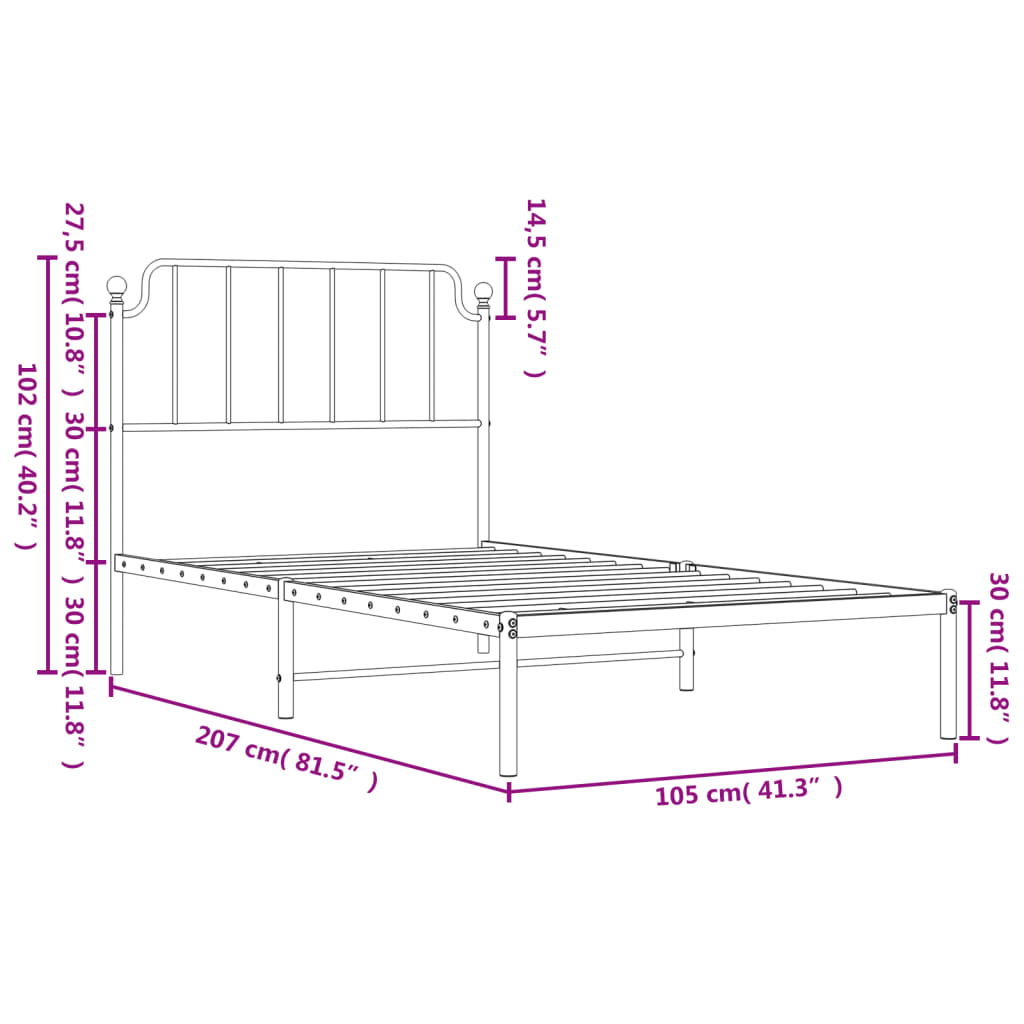 vidaXL Cadru de pat din metal cu tăblie, alb, 100x200 cm