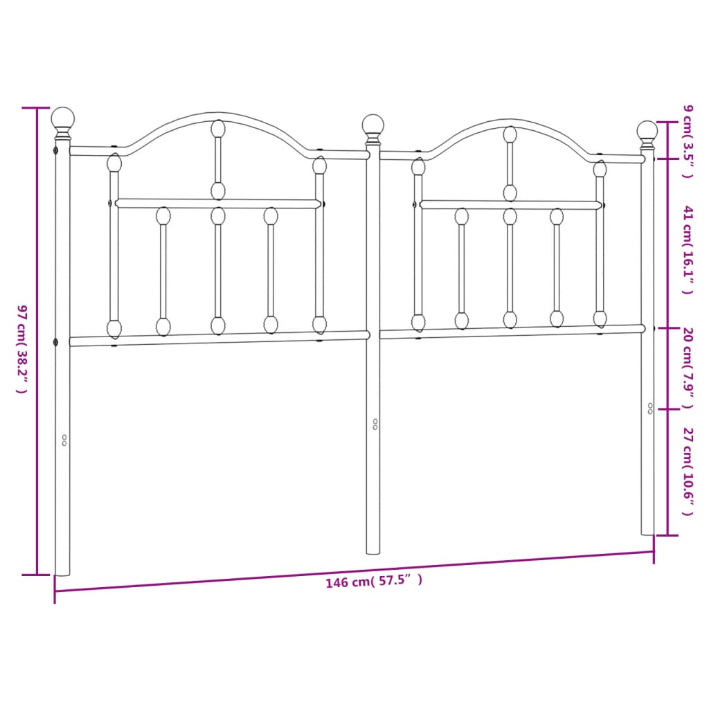 vidaXL Tăblie de pat metalică, alb, 140 cm