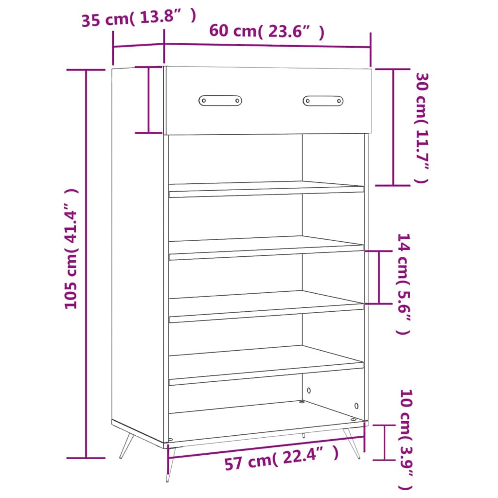 vidaXL Pantofar, stejar sonoma, 60x35x105 cm, lemn compozit