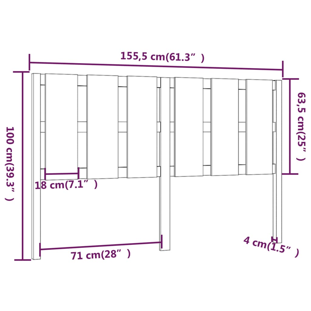 vidaXL Tăblie de pat, negru, 155,5x4x100 cm, lemn masiv de pin