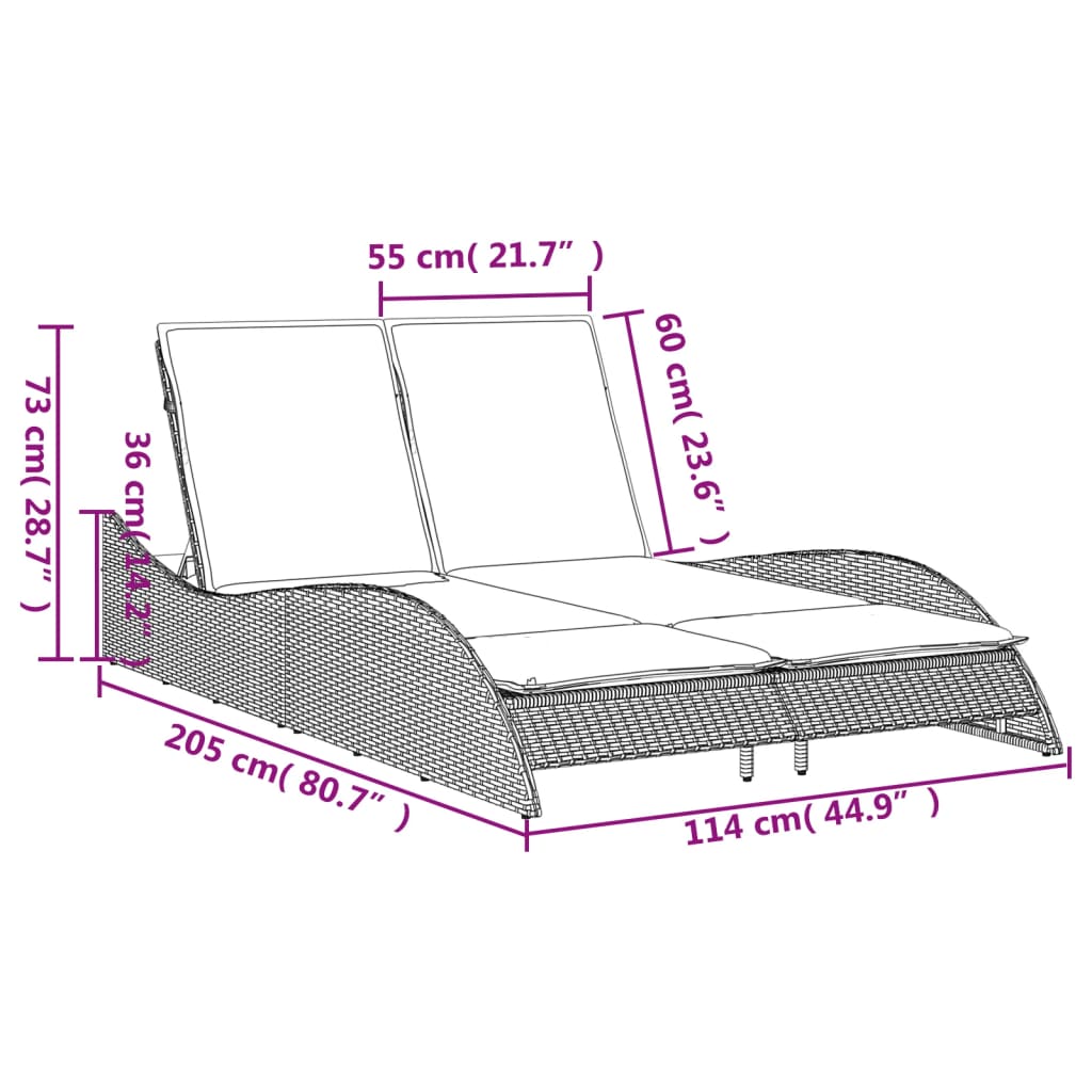 vidaXL Șezlong cu perne, bej, 114x205x73 cm, poliratan