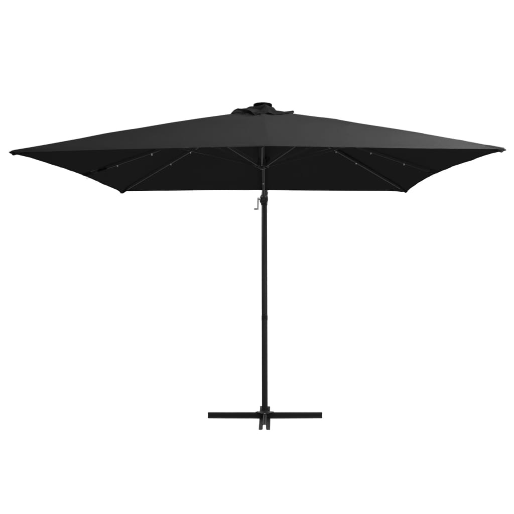 vidaXL Umbrelă suspendată cu LED și stâlp din oțel, negru, 250x250 cm