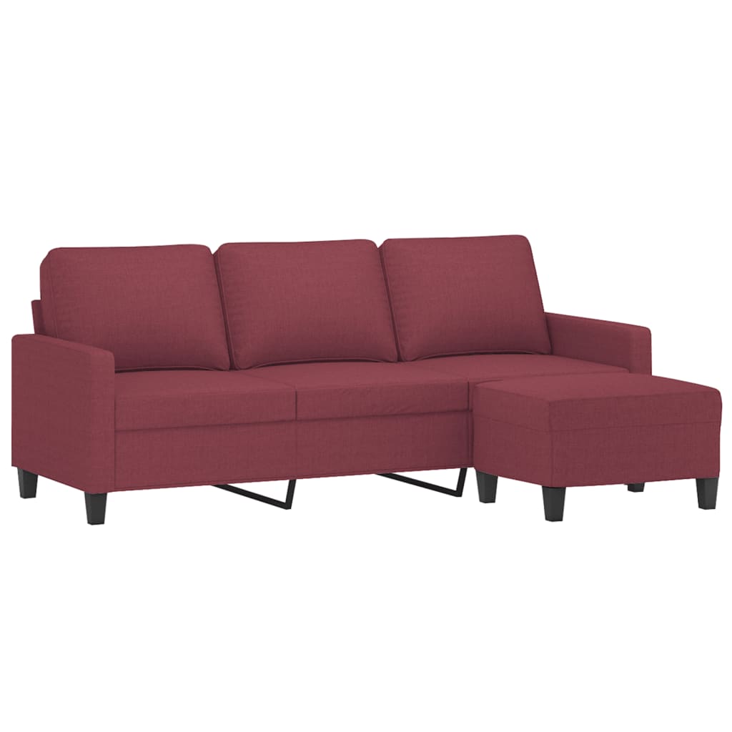 vidaXL Canapea cu 3 locuri și taburet, roșu vin, 180 cm, textil