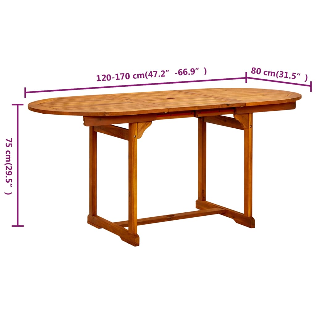 vidaXL Masă de grădină, (120-170)x80x75 cm, lemn masiv de acacia