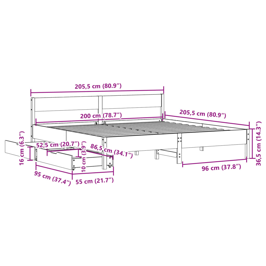 vidaXL Cadru de pat fără saltea, alb, 200x200 cm, lemn masiv pin