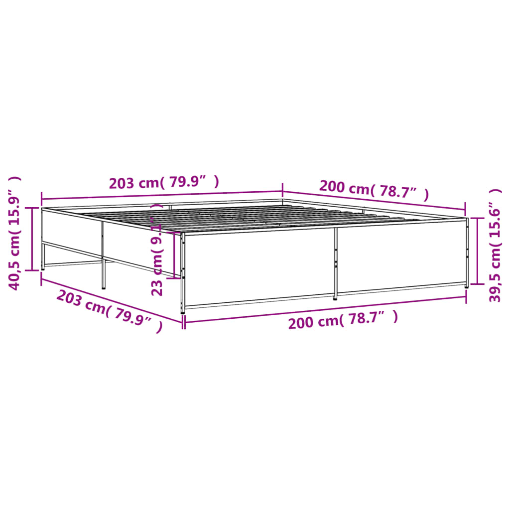 vidaXL Cadru de pat, gri sonoma, 200x200 cm, lemn prelucrat și metal