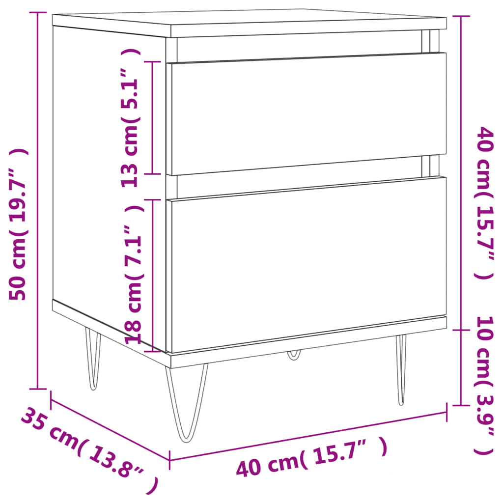 vidaXL Noptiere, 2 buc., alb extralucios, 40x35x50 cm, lemn compozit