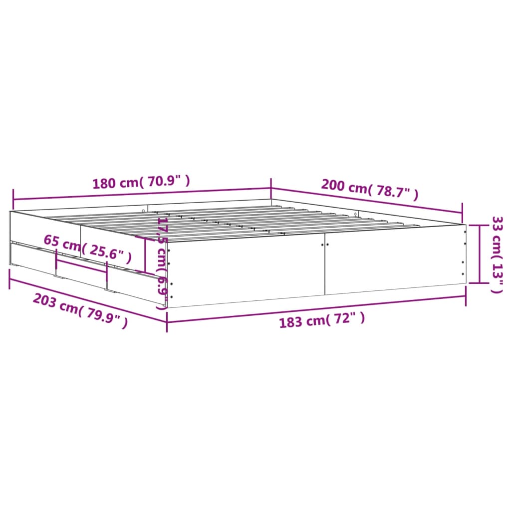 vidaXL Cadru de pat cu sertare stejar sonoma 180x200 cm lemn prelucrat