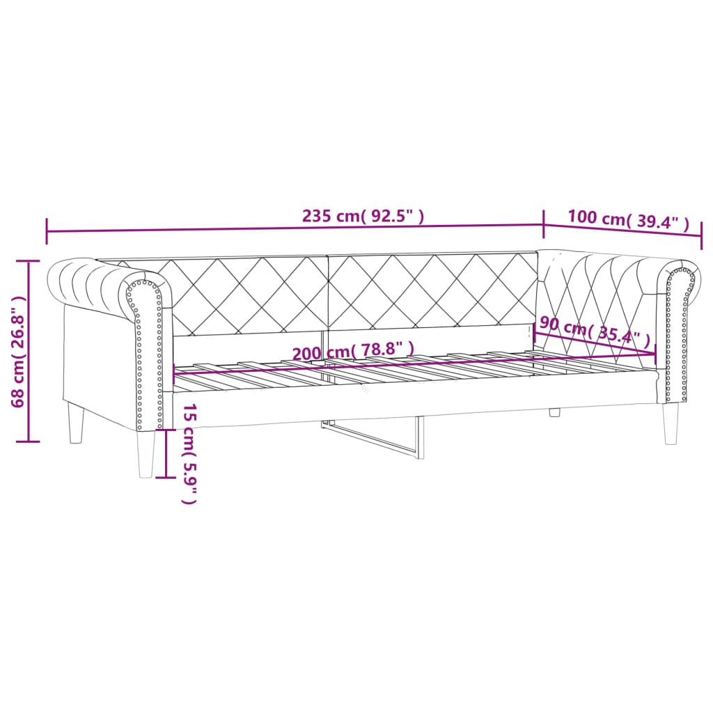 vidaXL Pat de zi, crem, 90x200 cm, piele ecologică