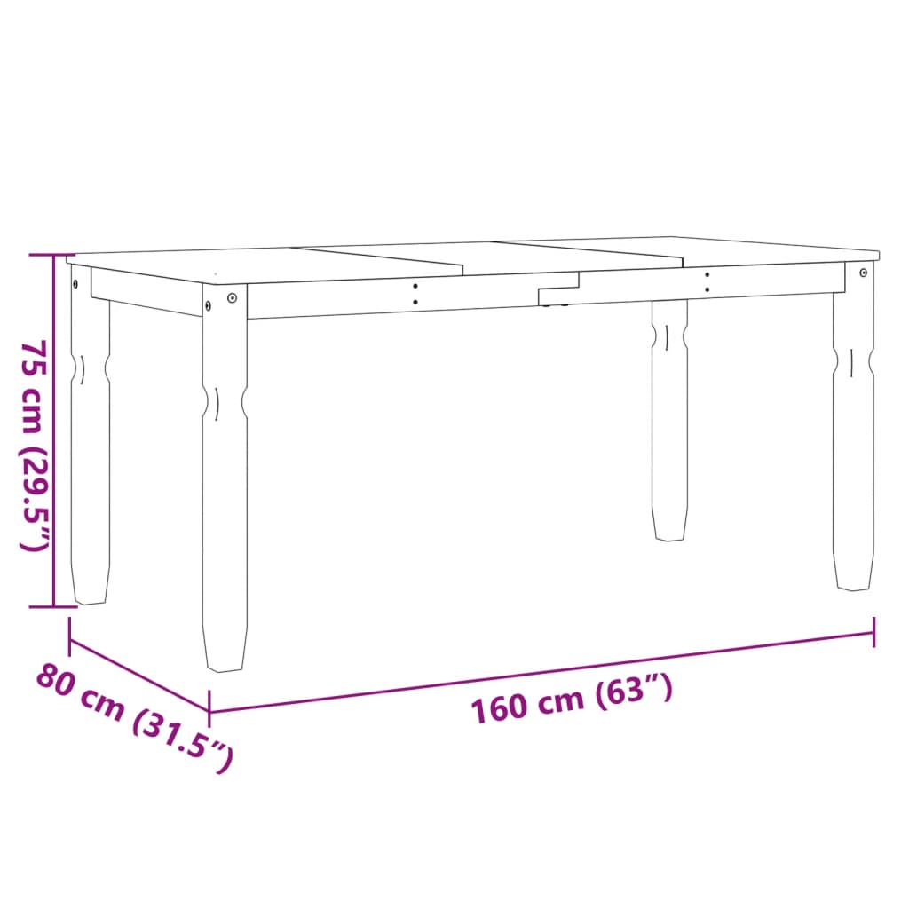 vidaXL Masă de sufragerie "Corona", alb 160x80x75 cm lemn masiv de pin