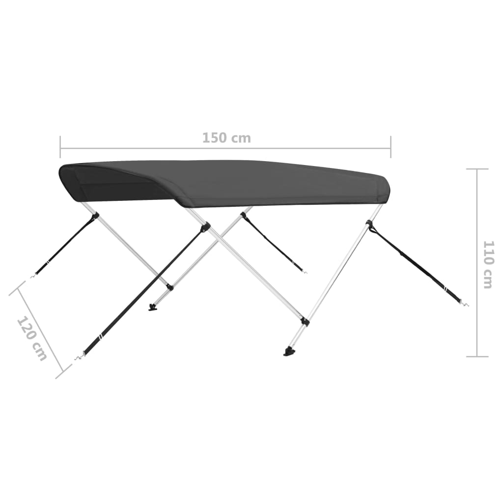 vidaXL Parasolar barcă Bimini cu 2 arcuri, antracit, 150x120x110 cm