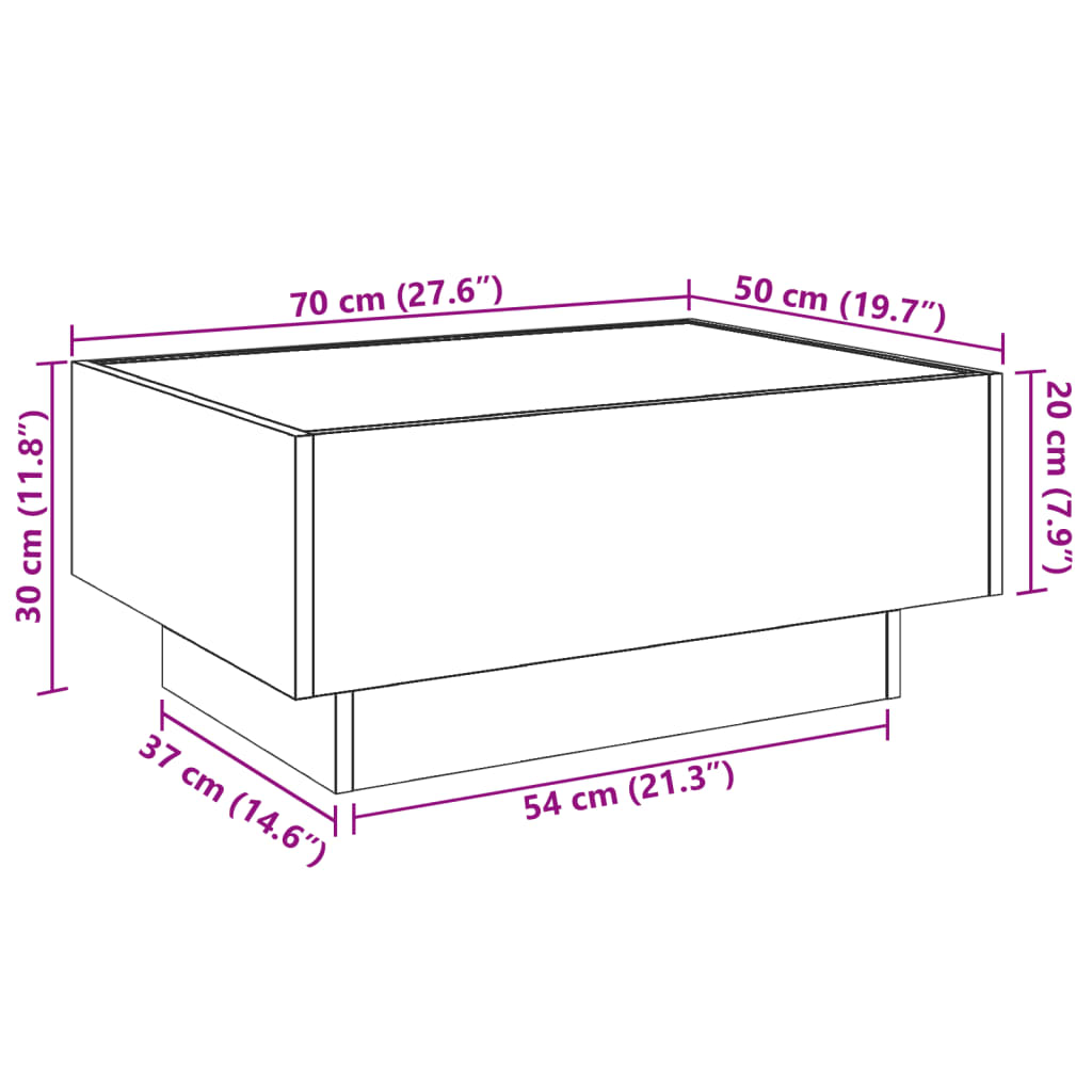 vidaXL Măsuță de cafea cu LED stejar maro 70x50x30 cm lemn prelucrat