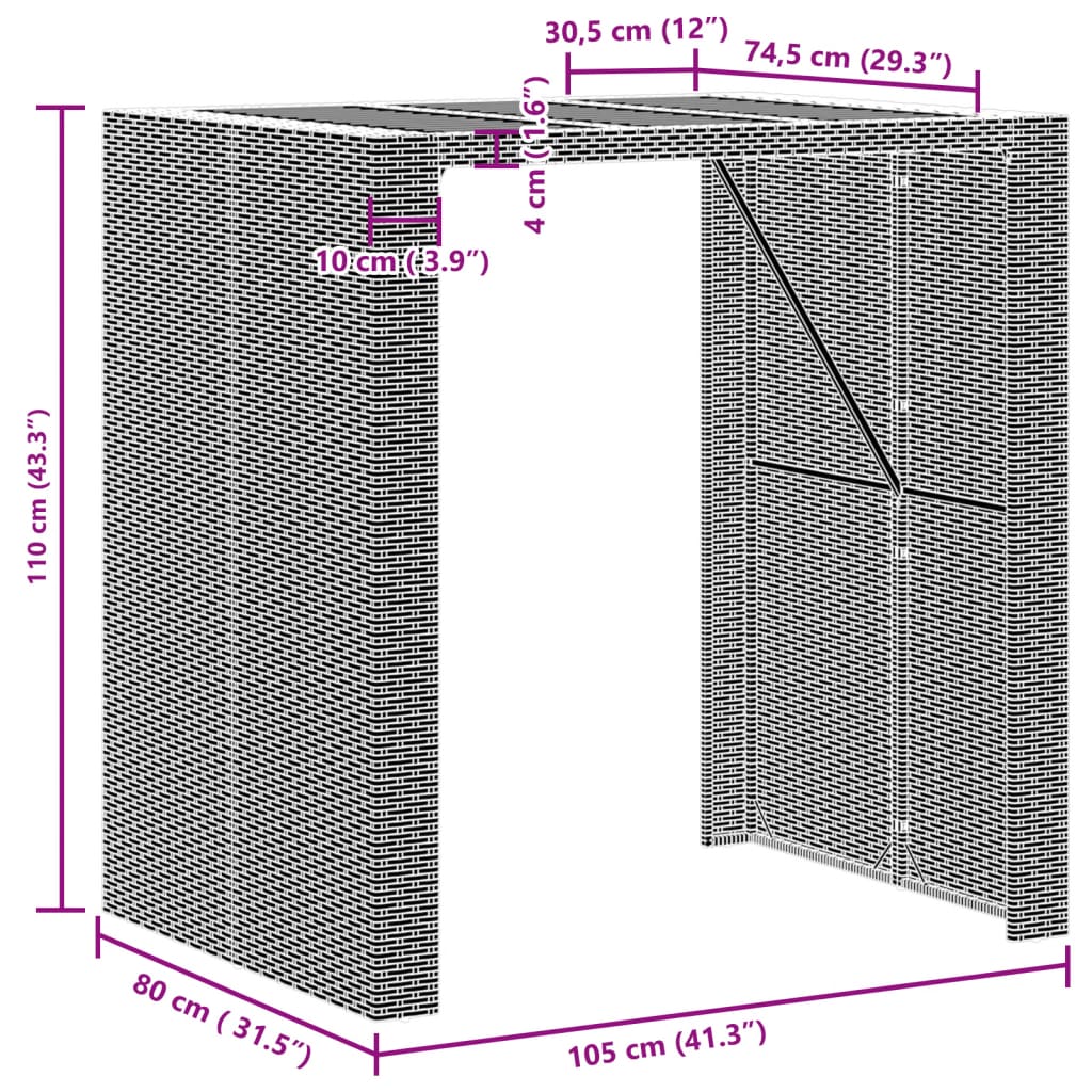 vidaXL Masă bar grădină blat lemn acacia negru 105x80x110 cm poliratan