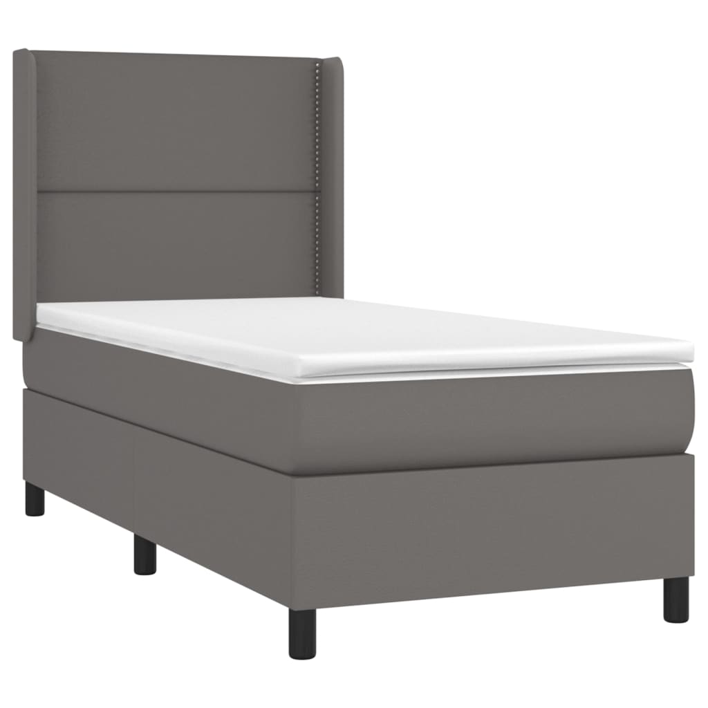 vidaXL Pat box spring cu saltea, gri, 80x200 cm, piele ecologică