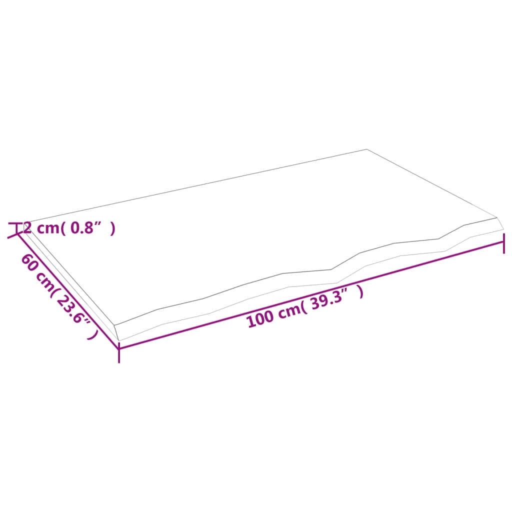 vidaXL Blat masă maro deschis 100x60x2 cm, lemn masiv stejar tratat