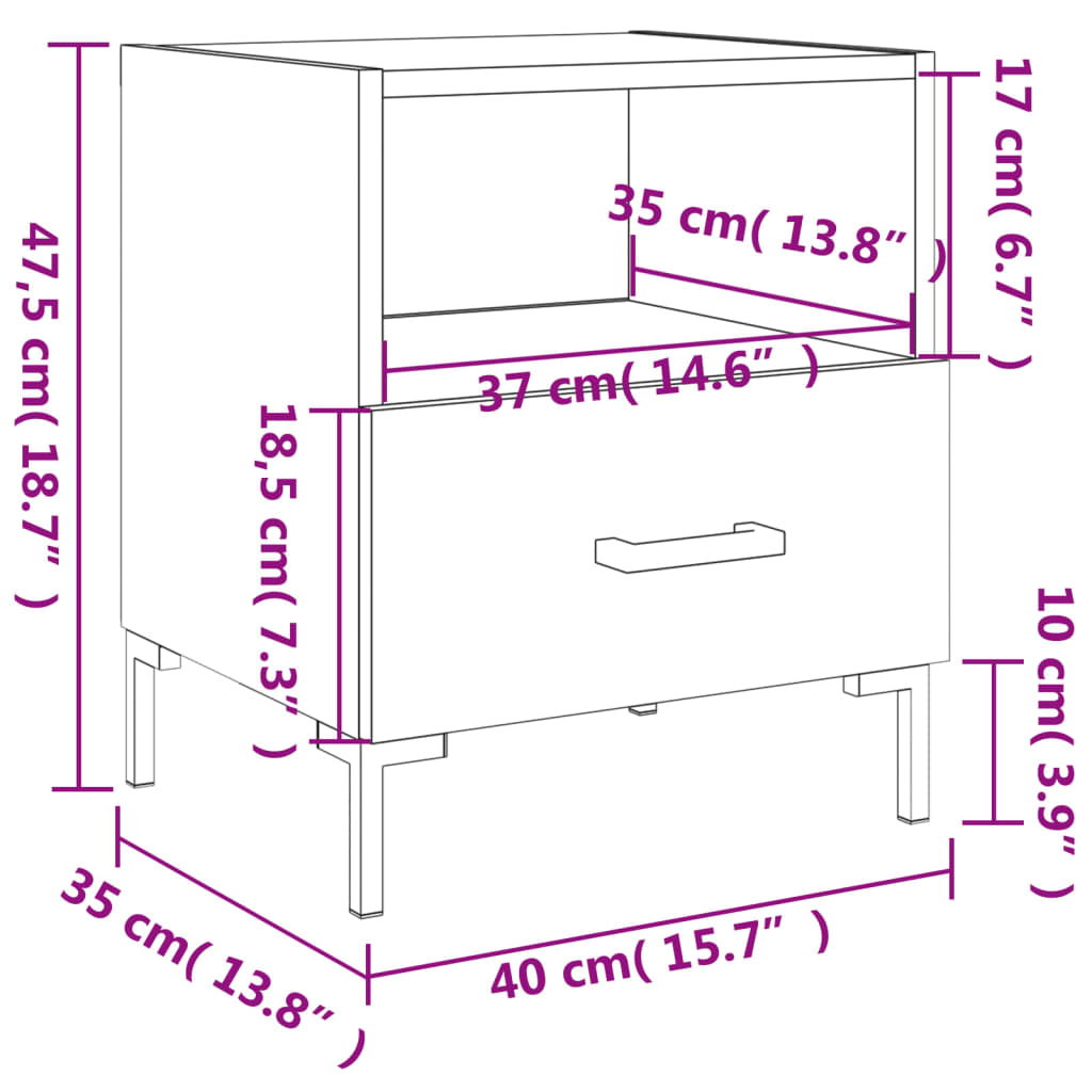 vidaXL Noptiere, 2 buc., negru, 40x35x47,5 cm, lemn compozit