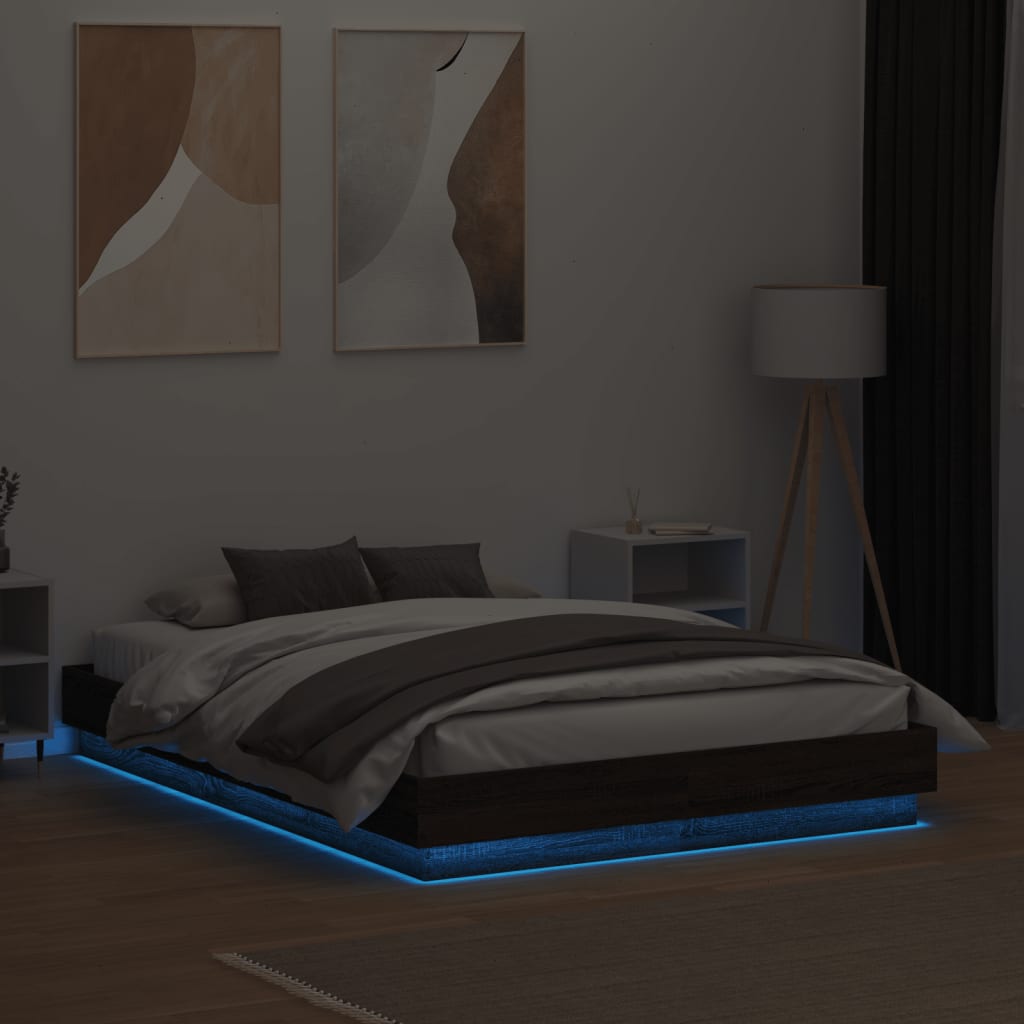 vidaXL Cadru de pat cu lumini LED, stejar maro, 120x190 cm
