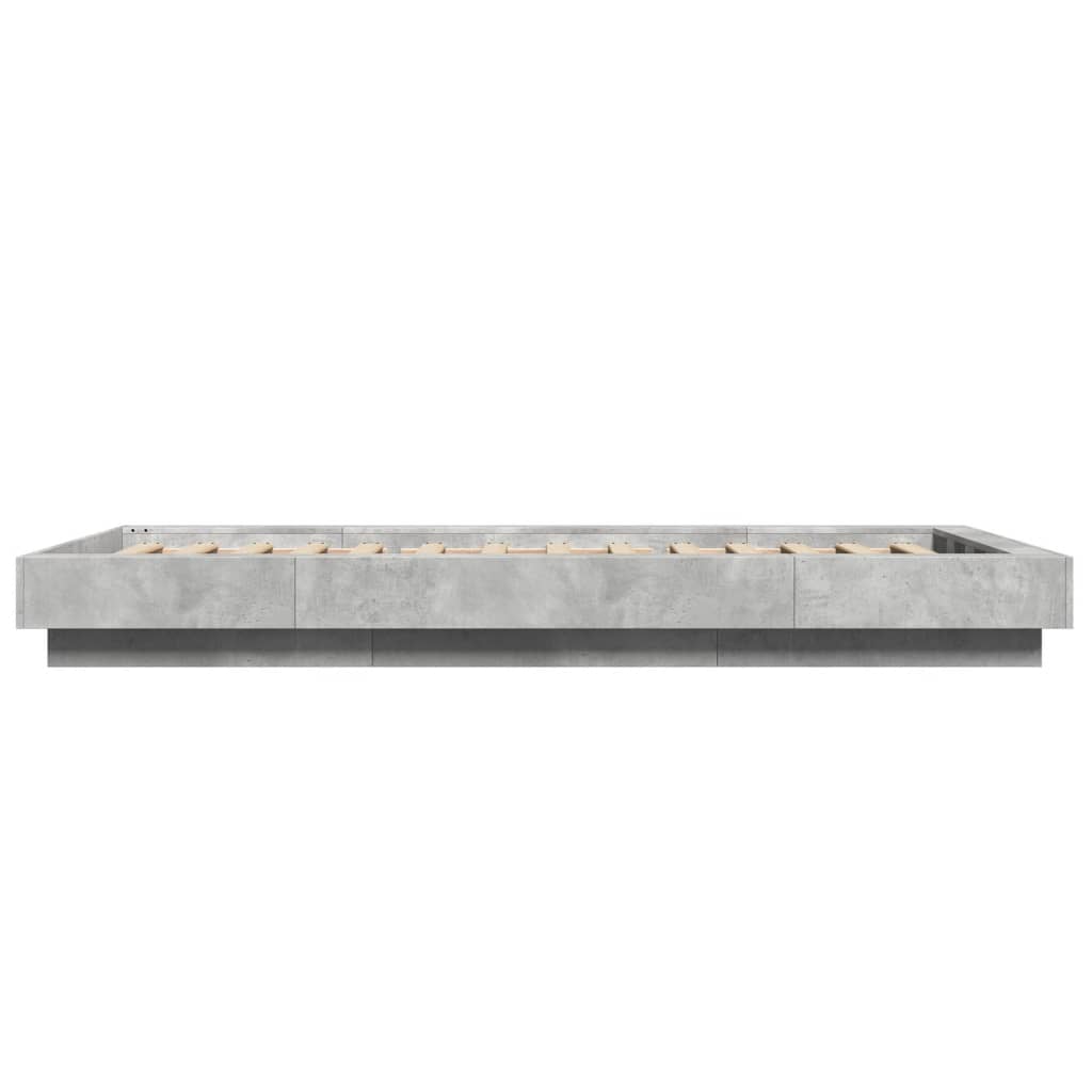 vidaXL Cadru de pat cu lumini LED gri beton 100x200 cm, lemn prelucrat