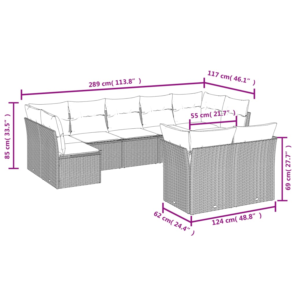 vidaXL Set mobilier de grădină cu perne, 9 piese, negru, poliratan