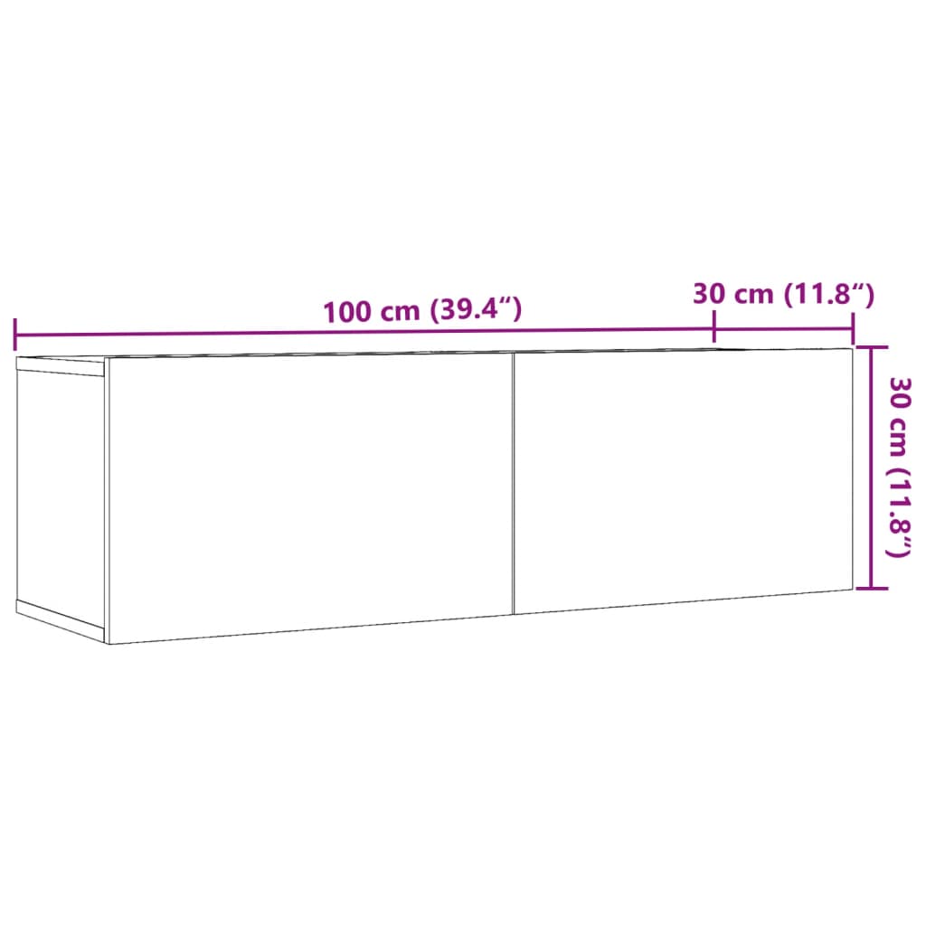 vidaXL Comodă TV de perete, 2 buc. stejar artizanal, 100x30x30 cm