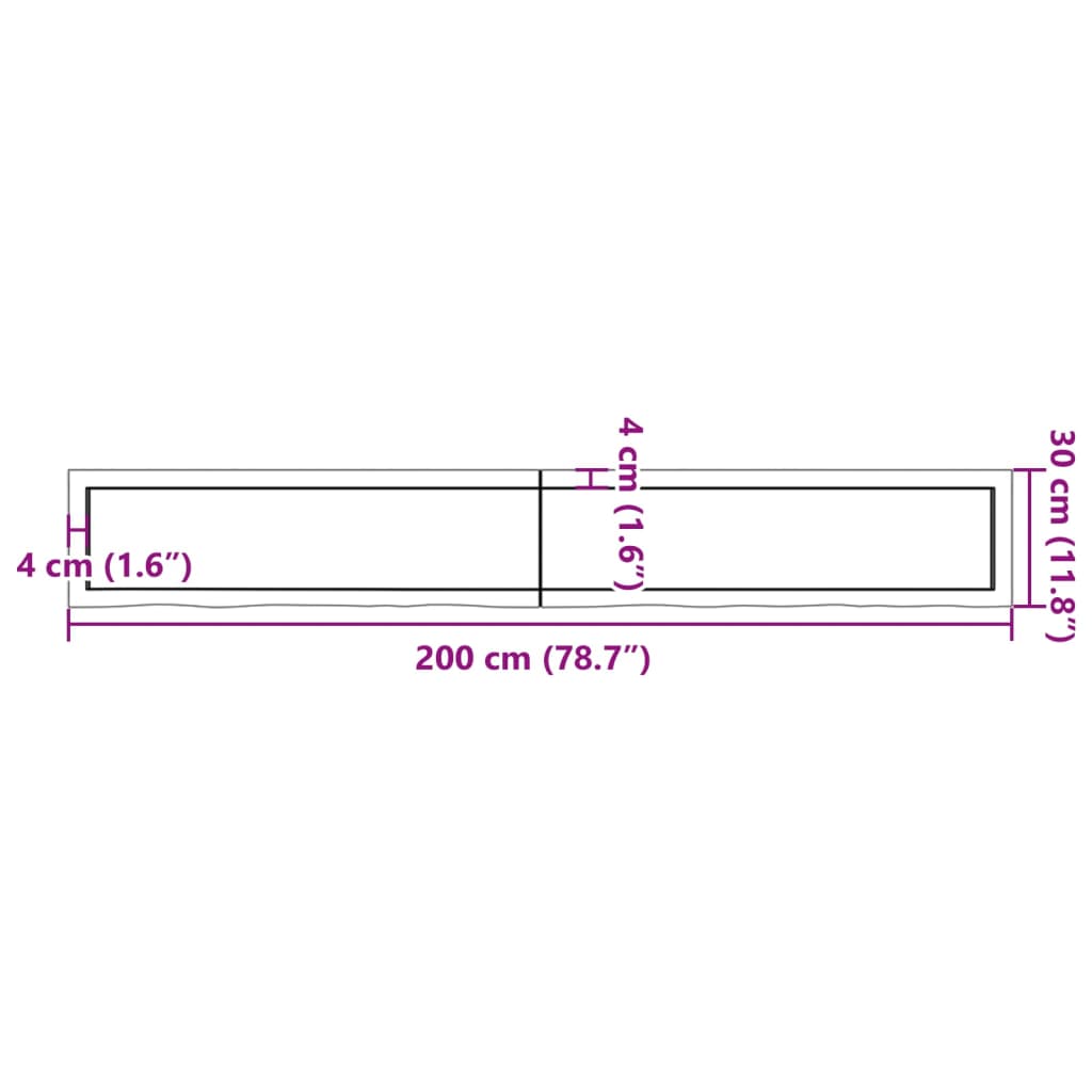 vidaXL Blat de baie, 200x30x(2-6) cm, lemn masiv netratat