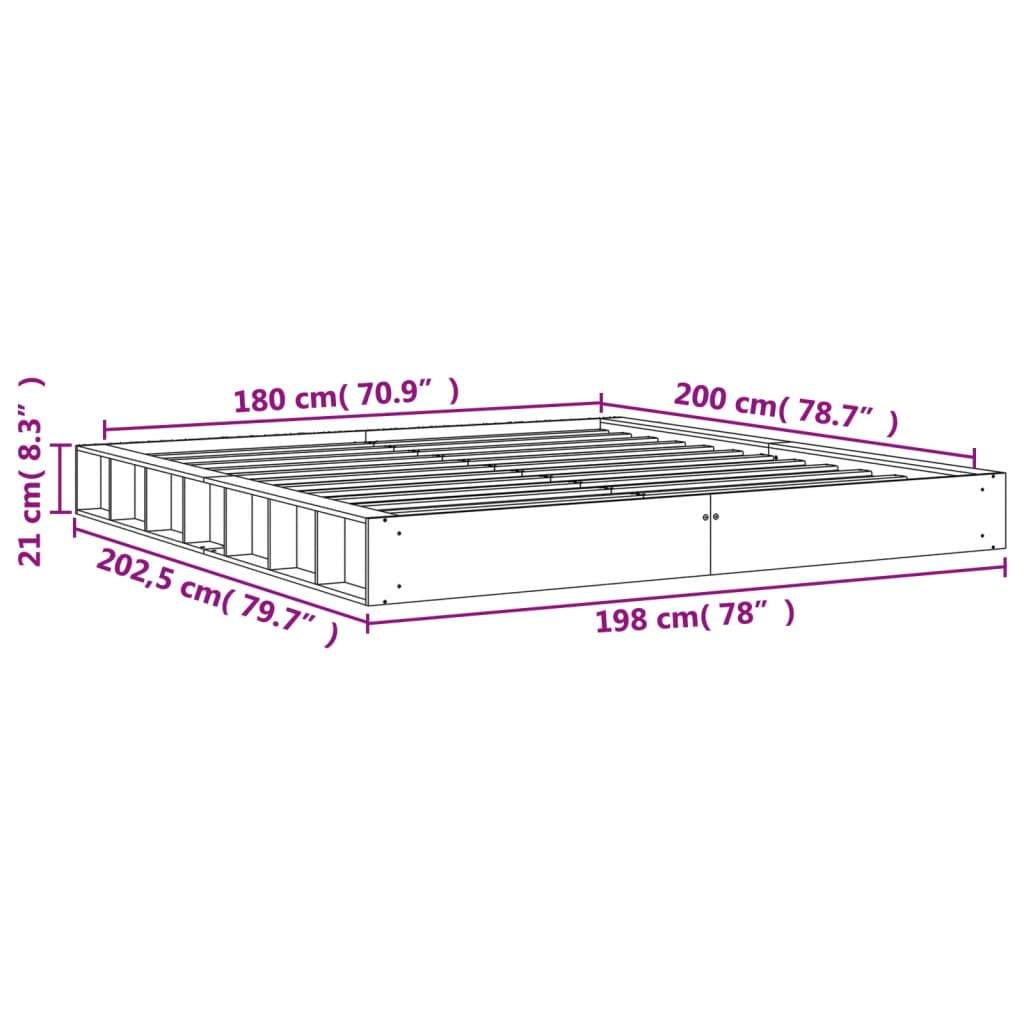 vidaXL Cadru de pat fără saltea, maro ceruit 180x200 cm lemn masiv pin