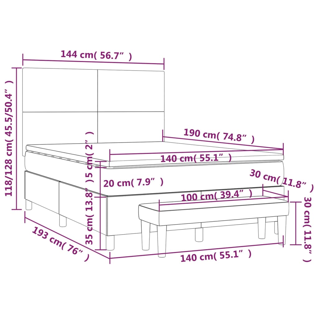 vidaXL Pat box spring cu saltea, crem, 140x200 cm, textil