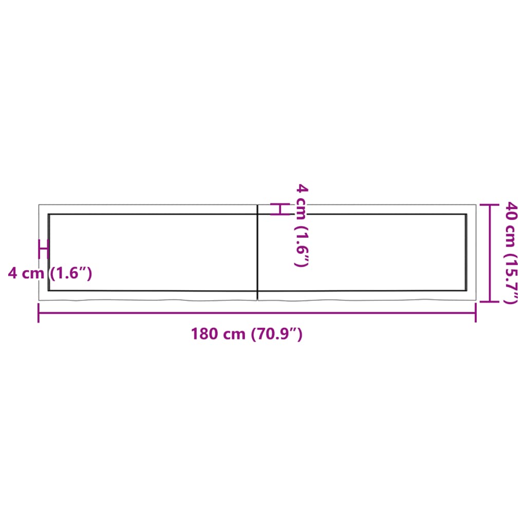 vidaXL Blat de baie, 180x40x(2-6) cm, lemn masiv netratat