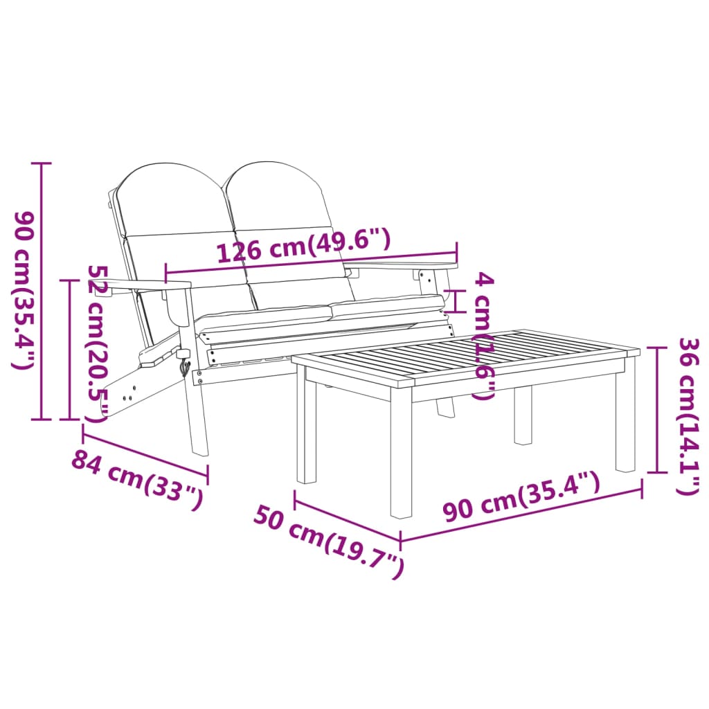 vidaXL Set mobilier de grădină Adirondack, 3 piese, lemn masiv acacia