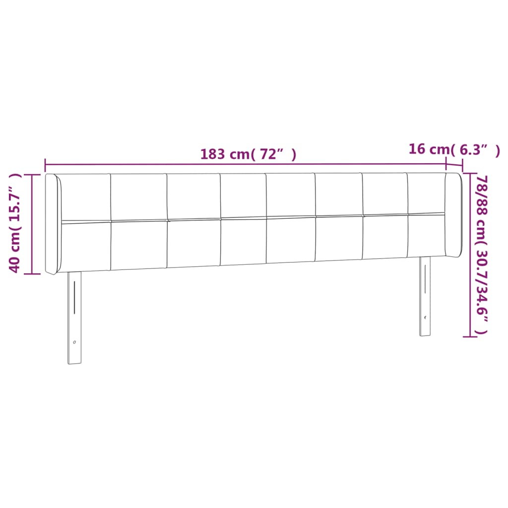 vidaXL Tăblie de pat cu LED, negru, 183x16x78/88 cm, catifea