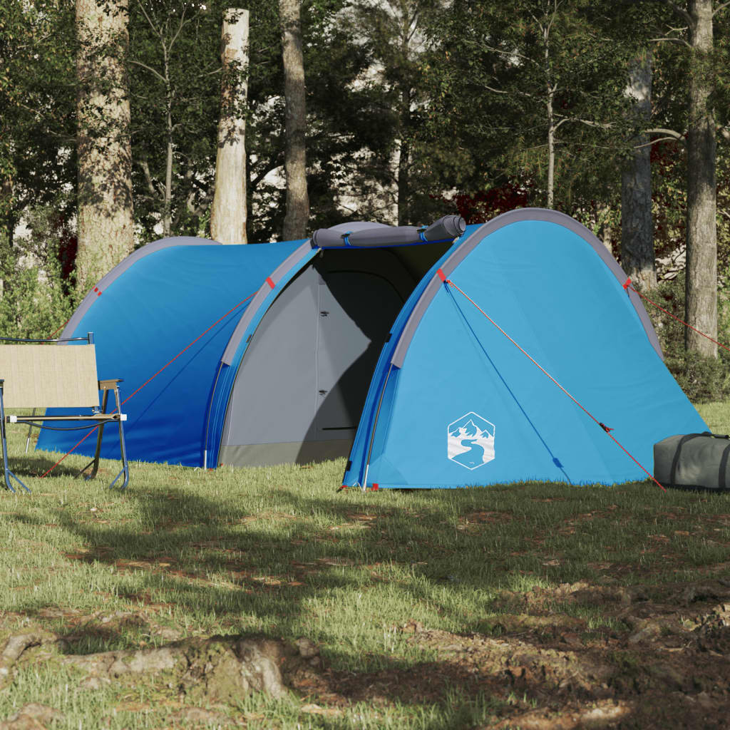 vidaXL Cort de camping tunel pentru 4 persoane, albastru, impermeabil