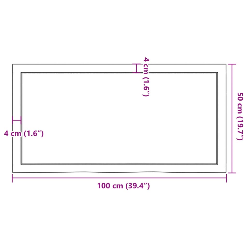 vidaXL Blat de baie, 100x50x4 cm, lemn masiv netratat