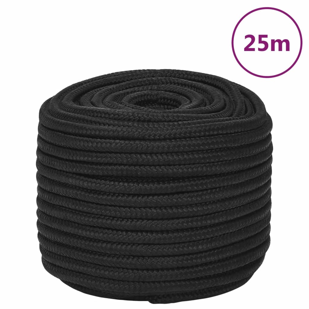 vidaXL Frânghie de barcă, negru complet, 14 mm, 25 m, polipropilenă