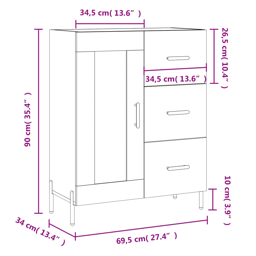 vidaXL Servantă, gri sonoma, 69,5x34x90 cm, lemn compozit