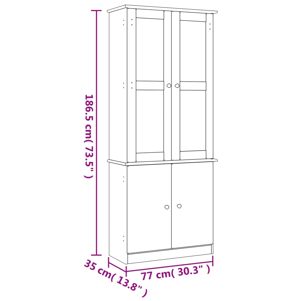 vidaXL Vitrină din sticlă „ALTA”, alb, 77x35x186,5 cm, lemn masiv pin