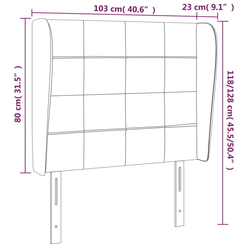 vidaXL Tăblie de pat cu aripioare gri închis 103x23x118/128 cm textil