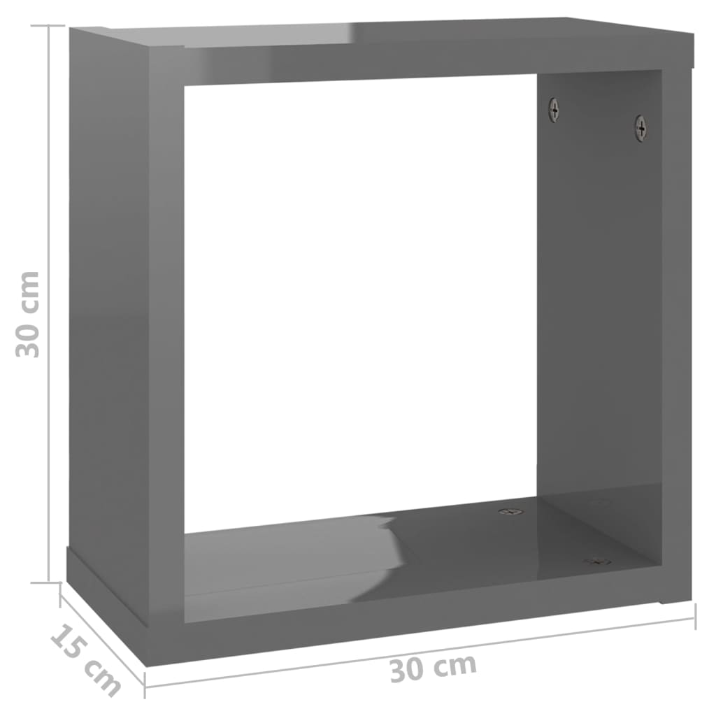 vidaXL Rafturi de perete cub, 4 buc., gri extralucios, 30x15x30 cm